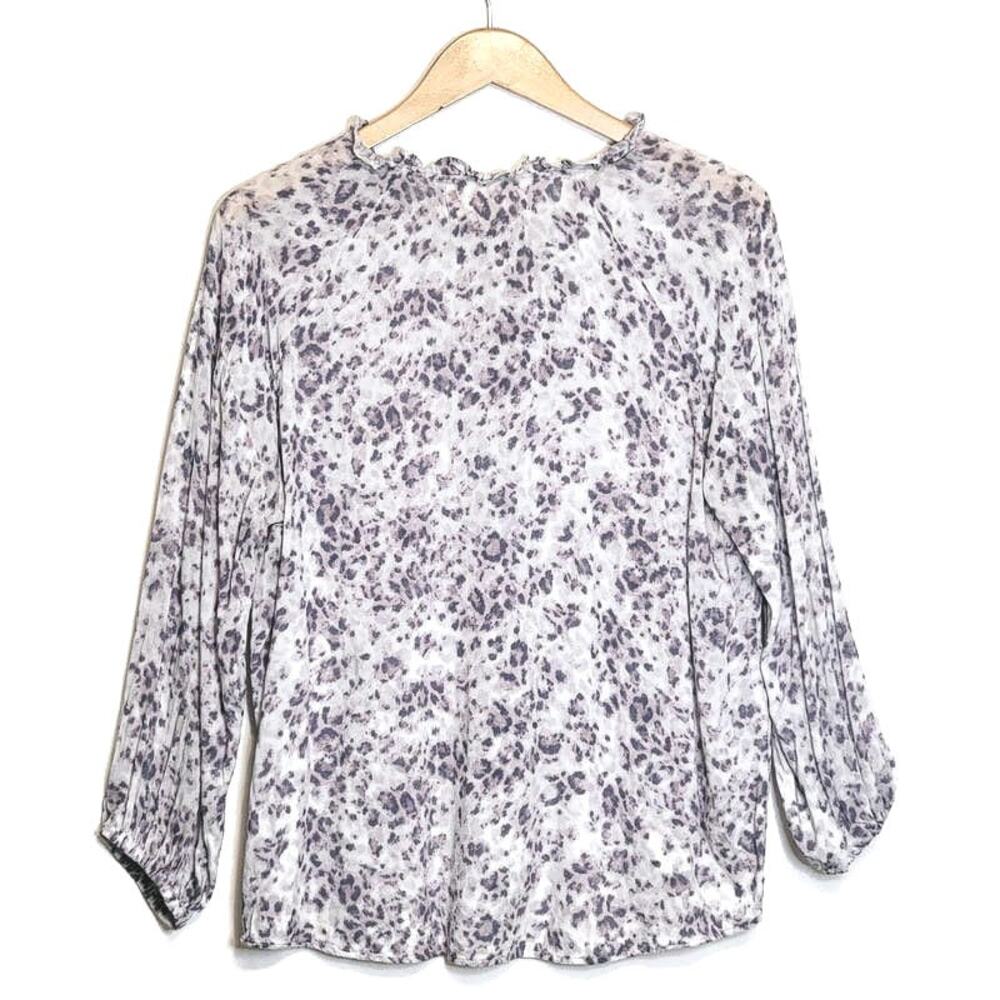Cloth & Stone Leopard Animal Print Blouse Tie Neck Long Sleeve Purple White L - Picture 9 of 15